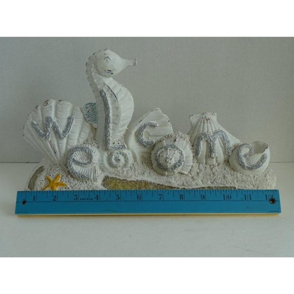 Coastal Farmhouse Seahorse Seashells WELCOME sign - Picture 2 of 2